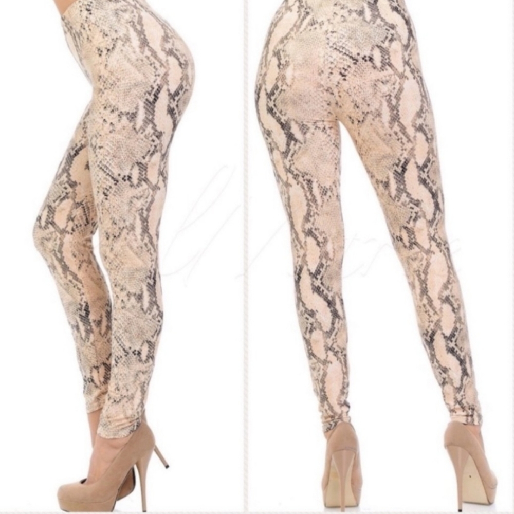 Buttery Soft Taupe & BlackSnakeskin Leggings OSFM ☆ - Picture 4 of 4